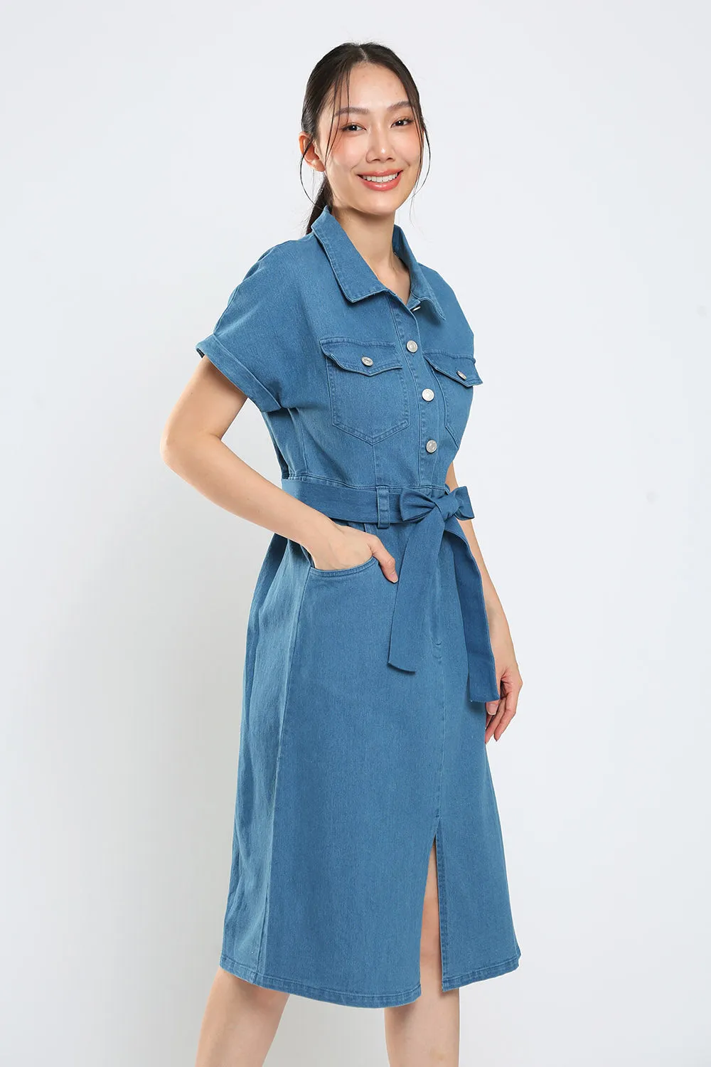 Lisbon Midi Denim Dress in Light Wash