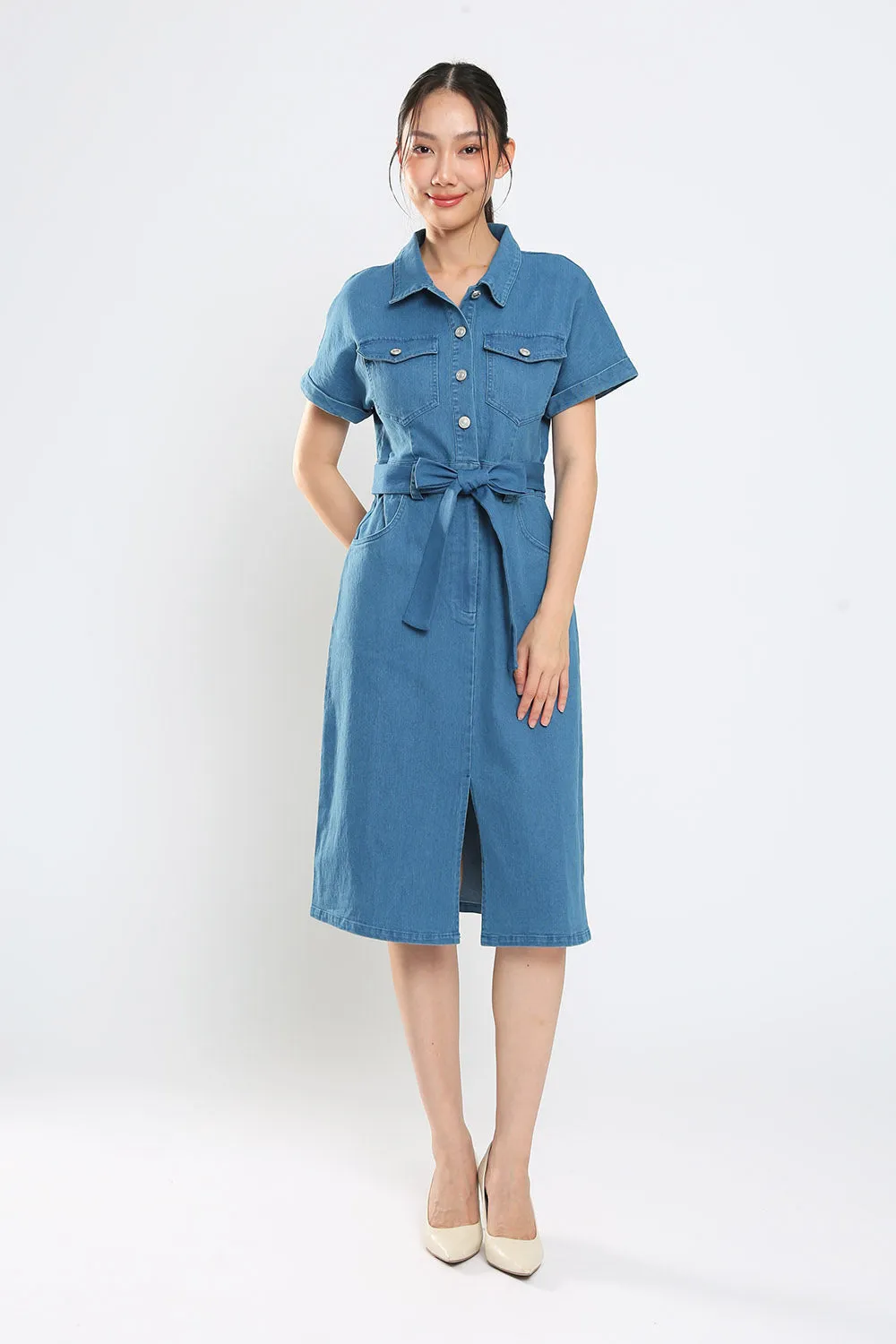 Lisbon Midi Denim Dress in Light Wash