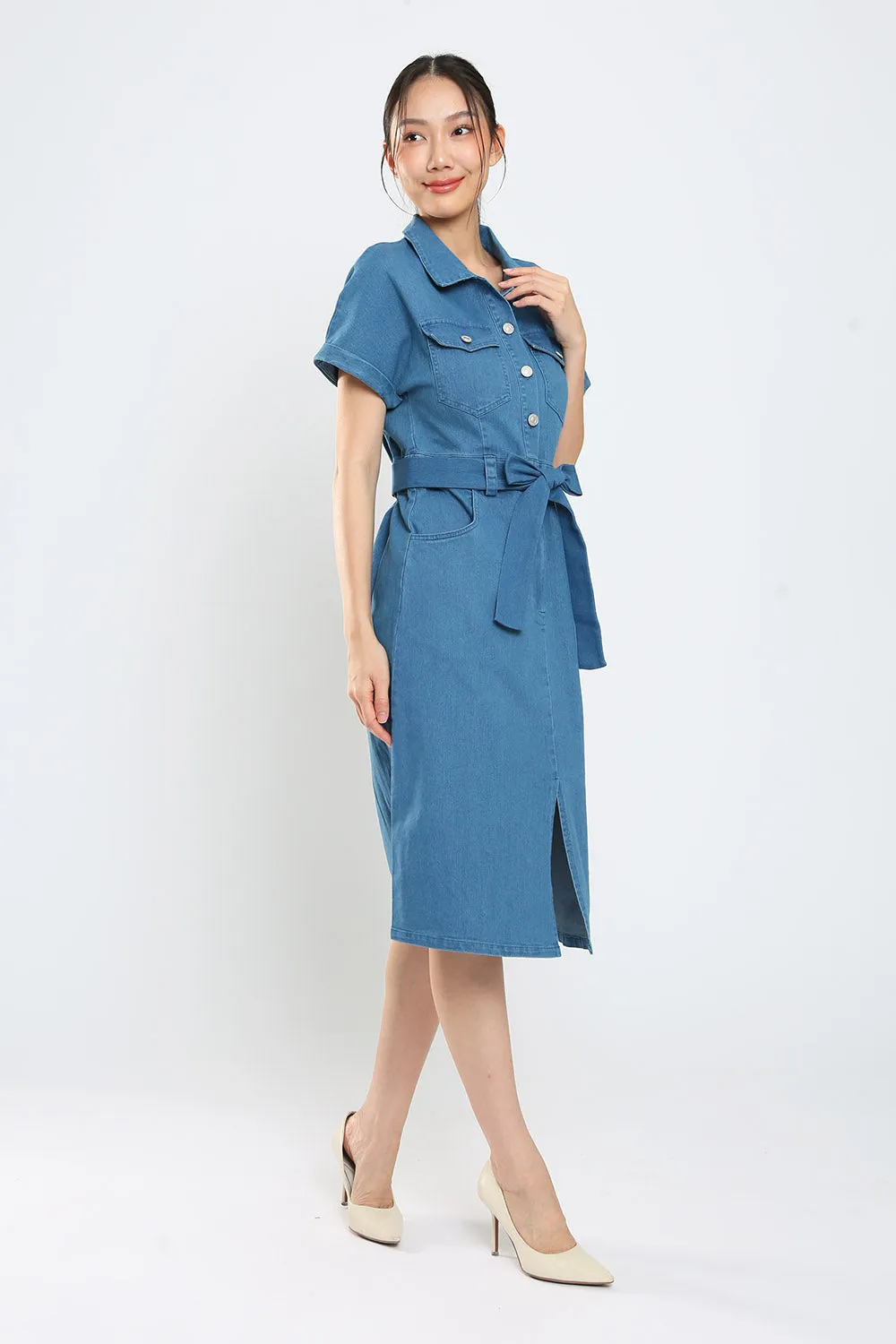 Lisbon Midi Denim Dress in Light Wash