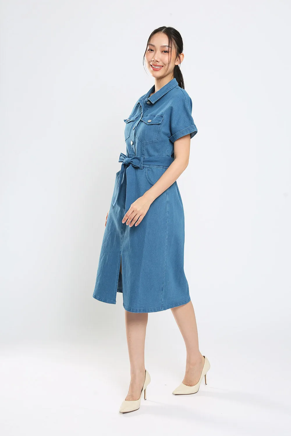 Lisbon Midi Denim Dress in Light Wash