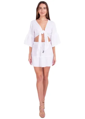 'Liv' Tie-Front Flare Sleeve Top White