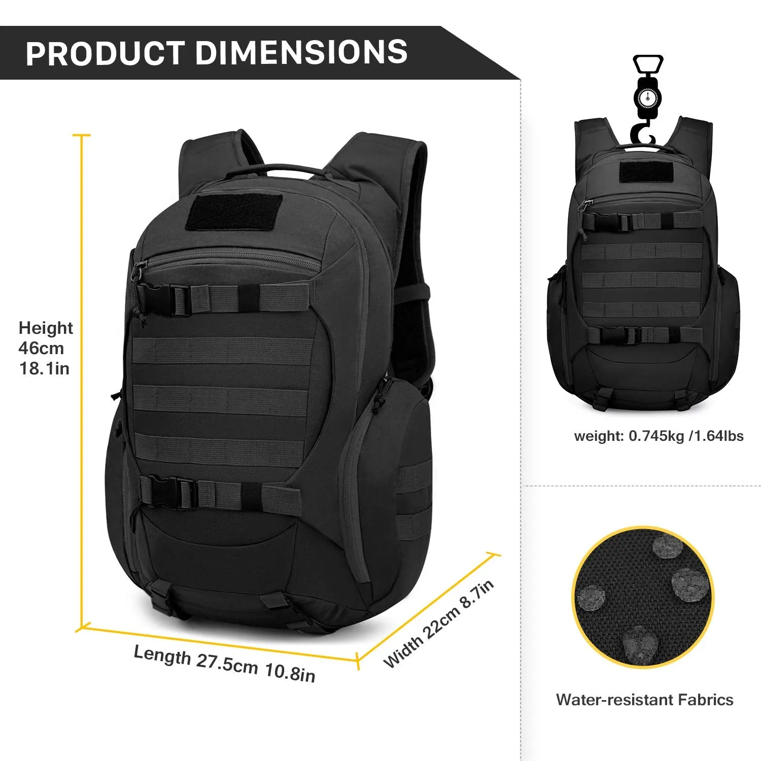 Mardingtop 28L Tactical Backpacks Molle Hiking daypacks for Camping Hiking Military Traveling 28L-Black