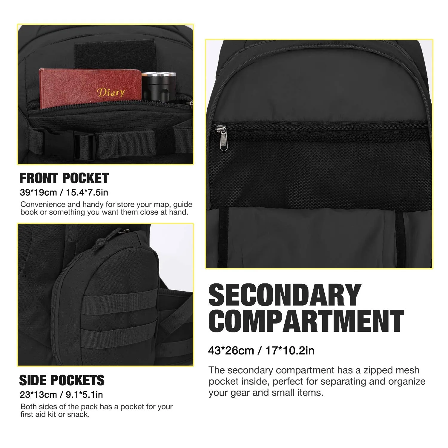 Mardingtop 28L Tactical Backpacks Molle Hiking daypacks for Camping Hiking Military Traveling 28L-Black