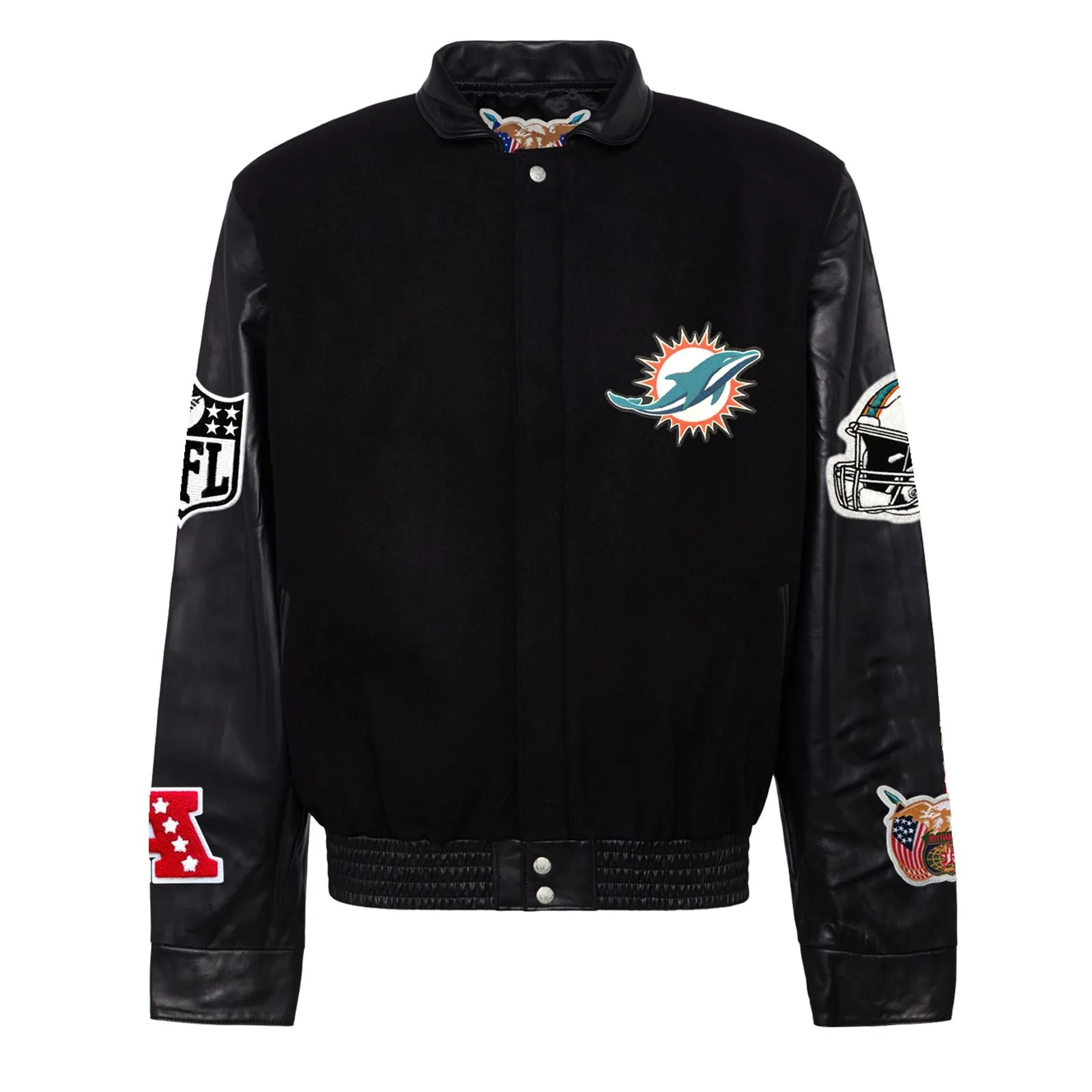 MIAMI DOLPHINS WOOL & LEATHER VARSITY JACKET Black/Black
