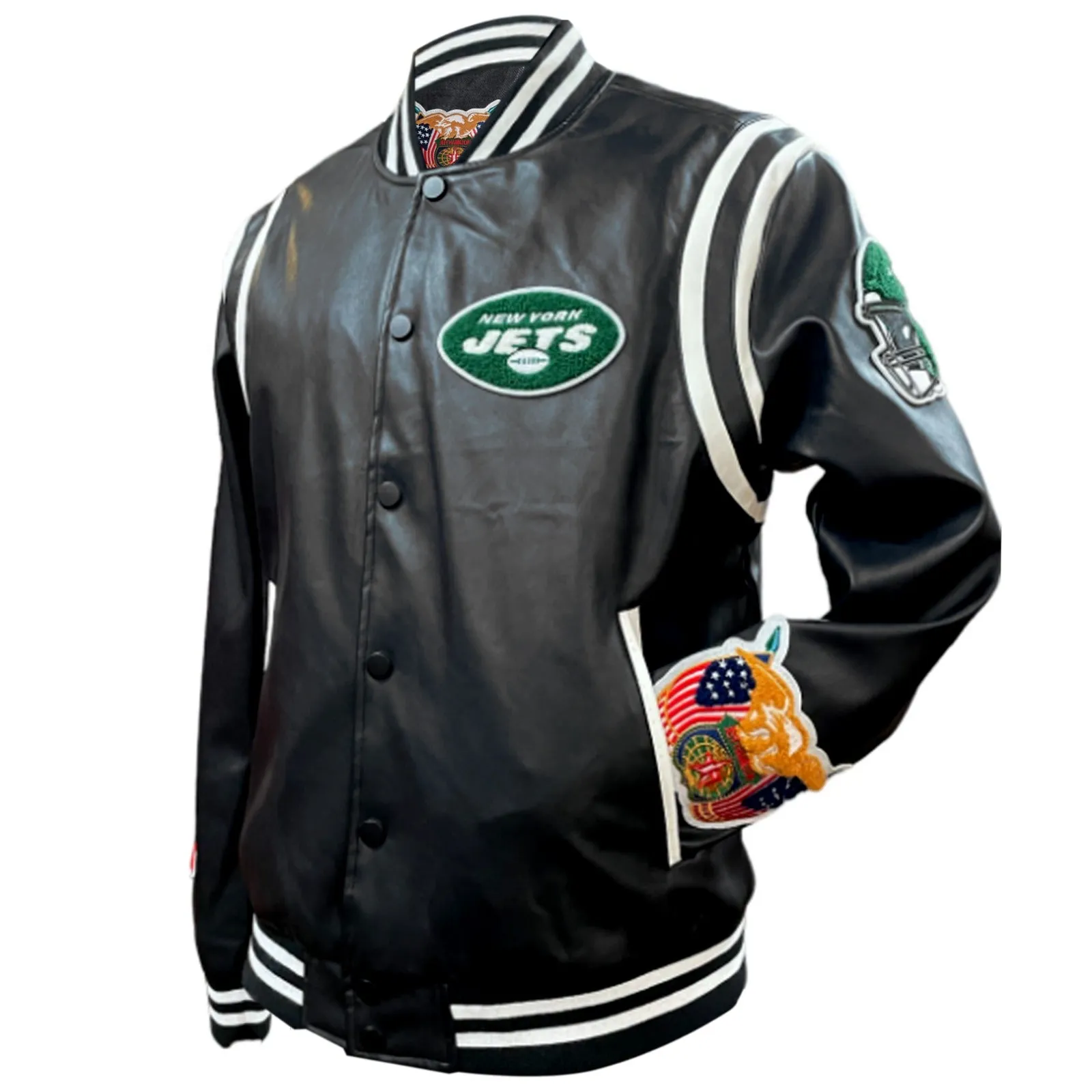 NEW YORK JETS VEGAN LEATHER JACKET Black / White