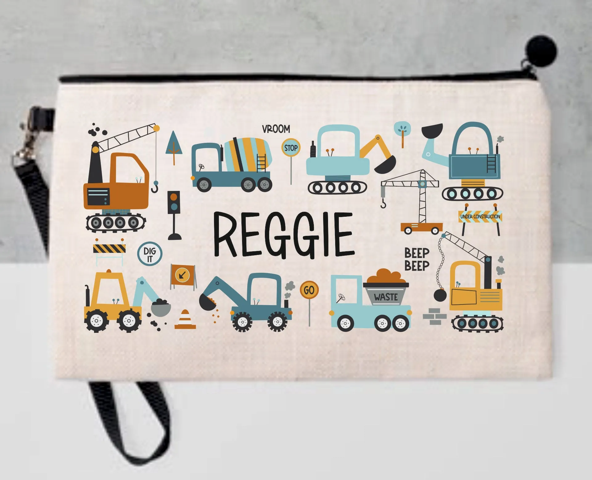 Personalised Digger Drawstring Bag - PE Bag - Swimming Bag - I Love Diggers - Construction
