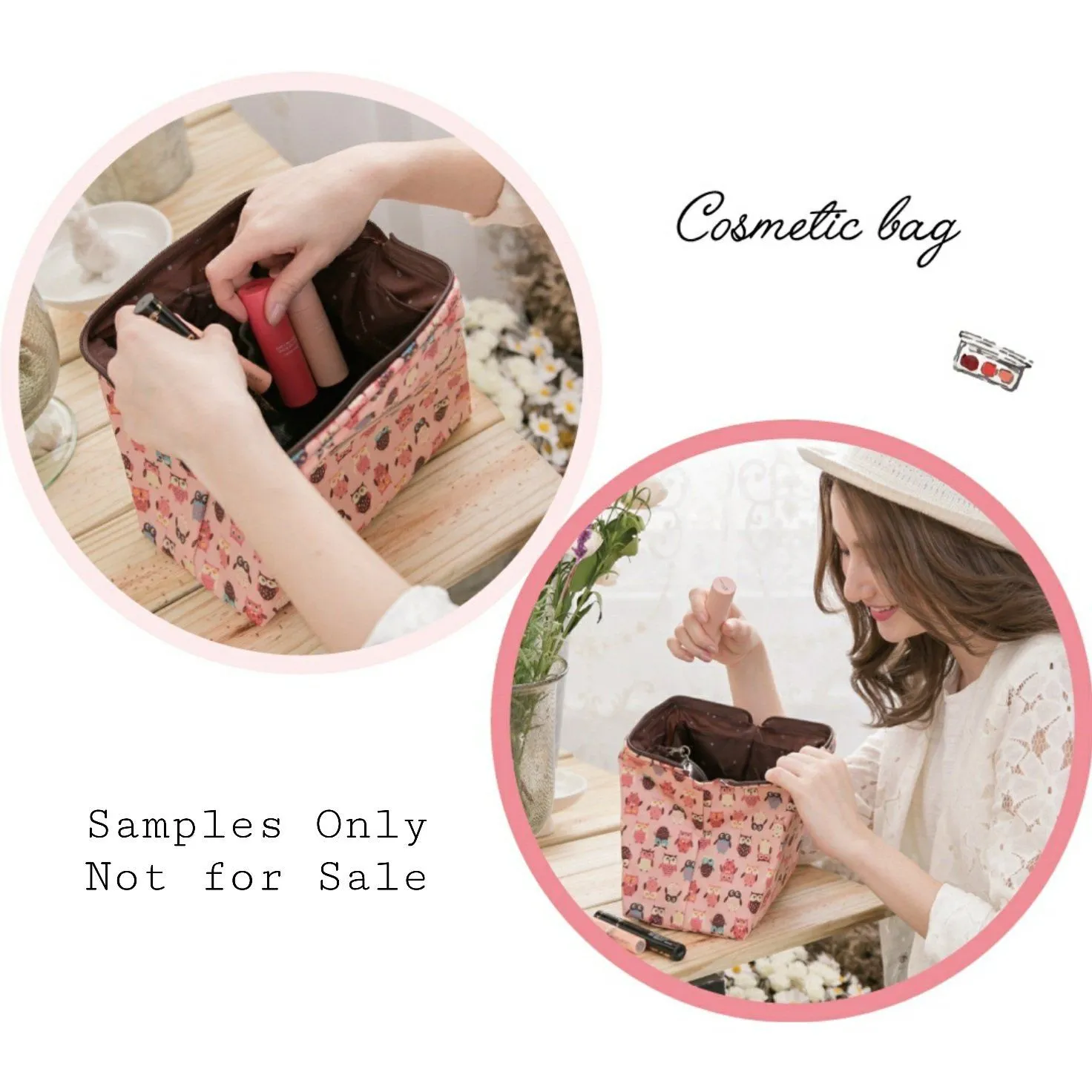 Pink Cat Yoga Large Cosmetic Bag