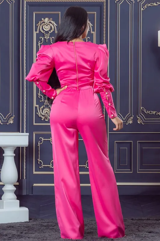 Pink Satin Puff Sleeve Top and Pants