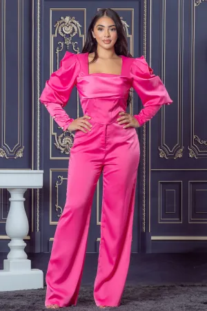 Pink Satin Puff Sleeve Top and Pants