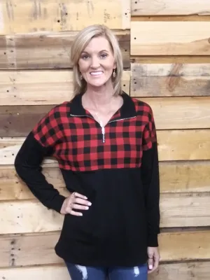 Plaid Zip Up Top # 10284