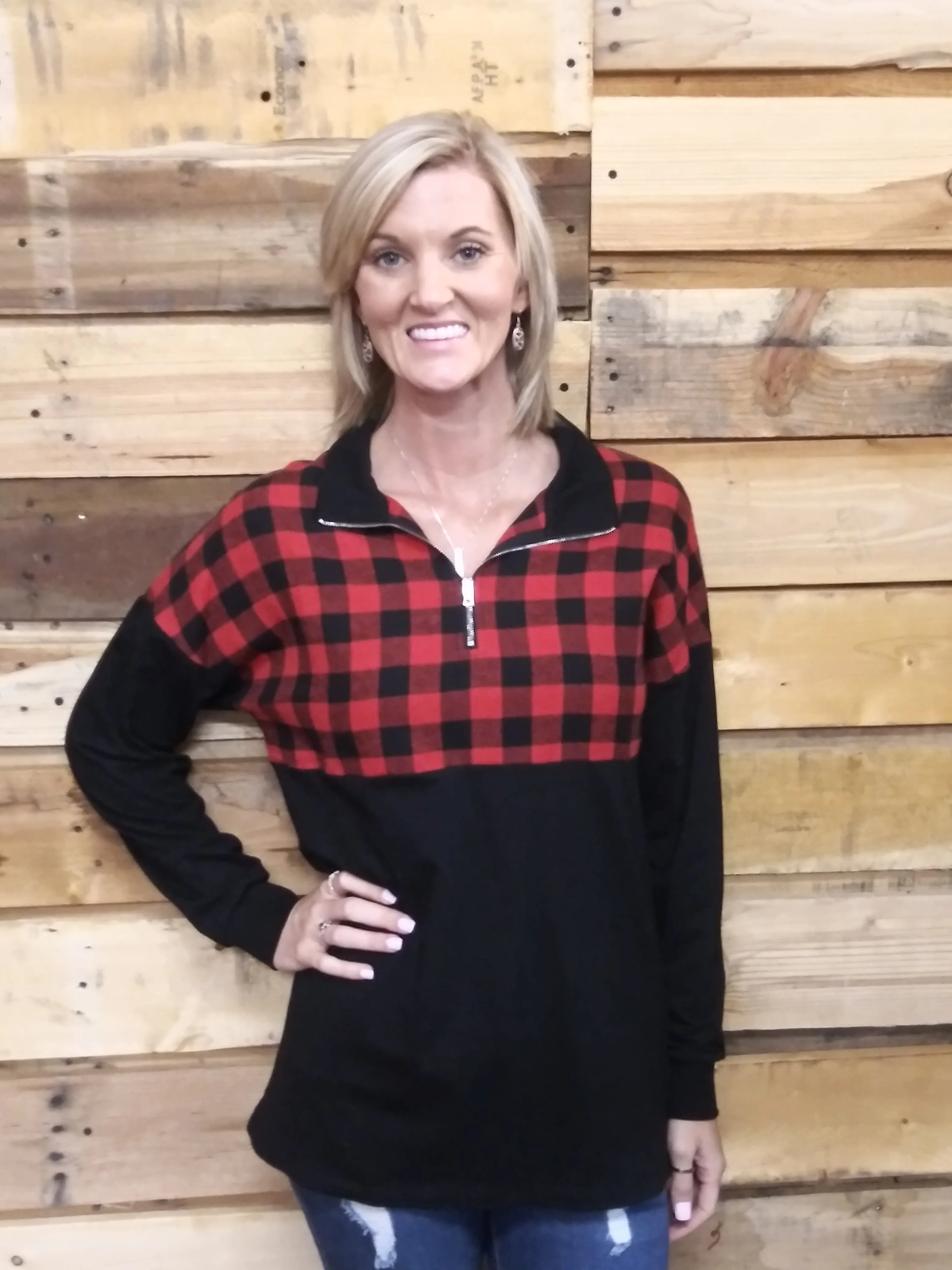 Plaid Zip Up Top # 10284
