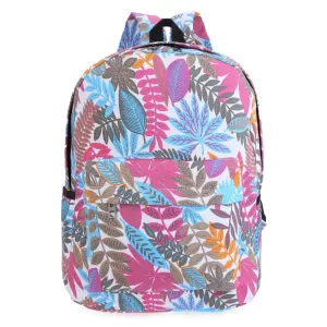 Plant Print Canvas Zipper Portable Backpack for Girls
