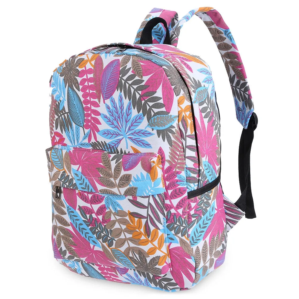 Plant Print Canvas Zipper Portable Backpack for Girls