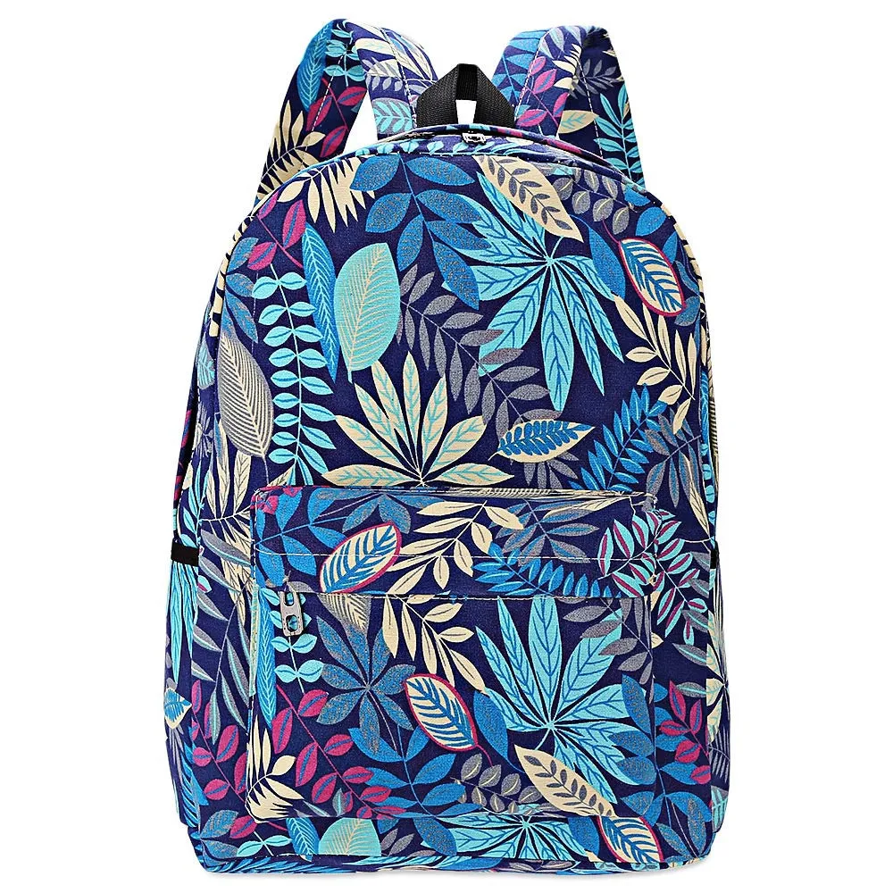 Plant Print Canvas Zipper Portable Backpack for Girls