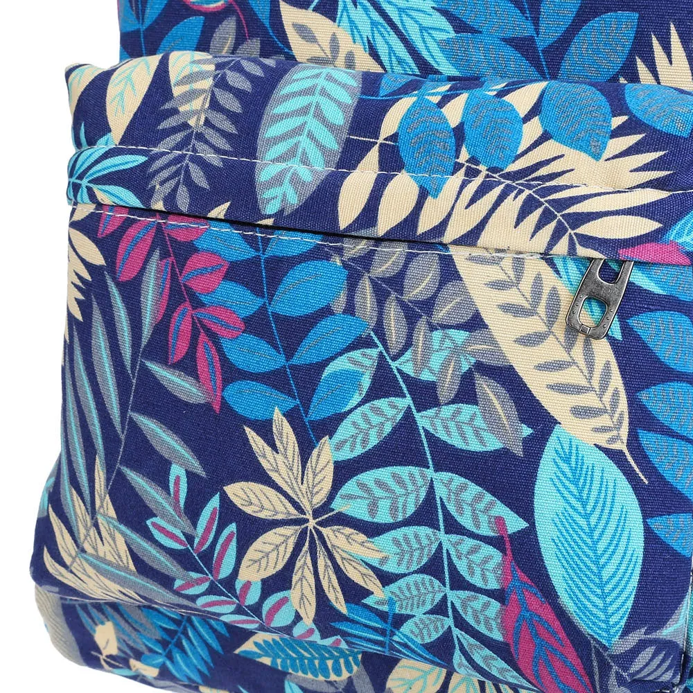 Plant Print Canvas Zipper Portable Backpack for Girls