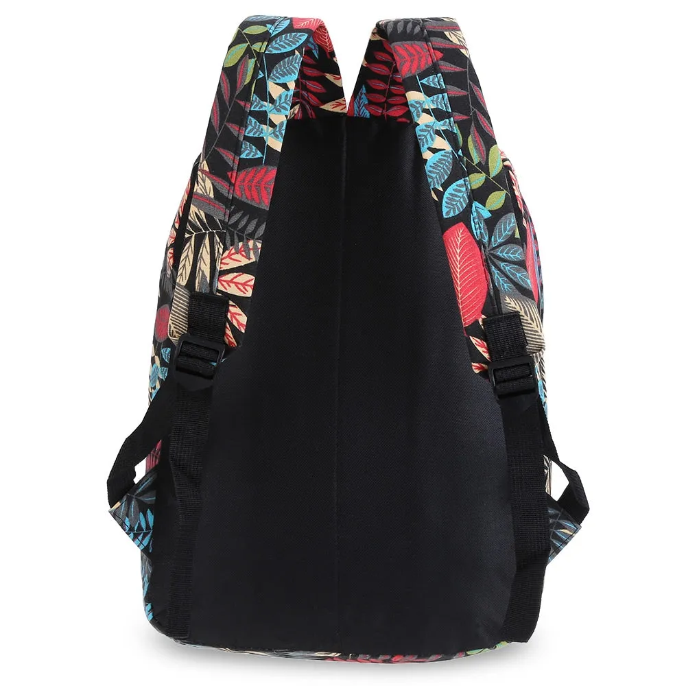 Plant Print Canvas Zipper Portable Backpack for Girls