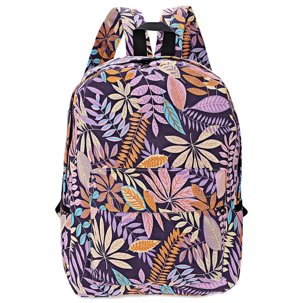 Plant Print Canvas Zipper Portable Backpack for Girls
