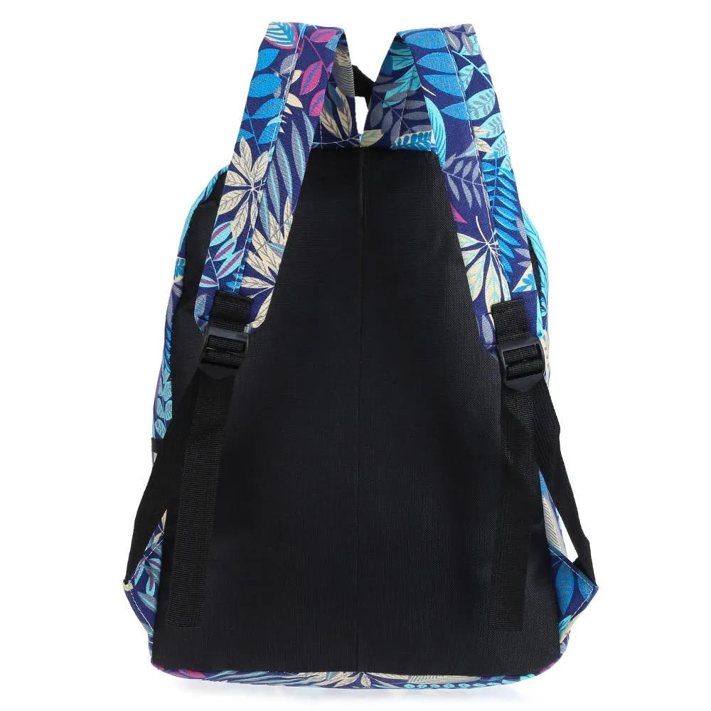 Plant Print Canvas Zipper Portable Backpack for Girls
