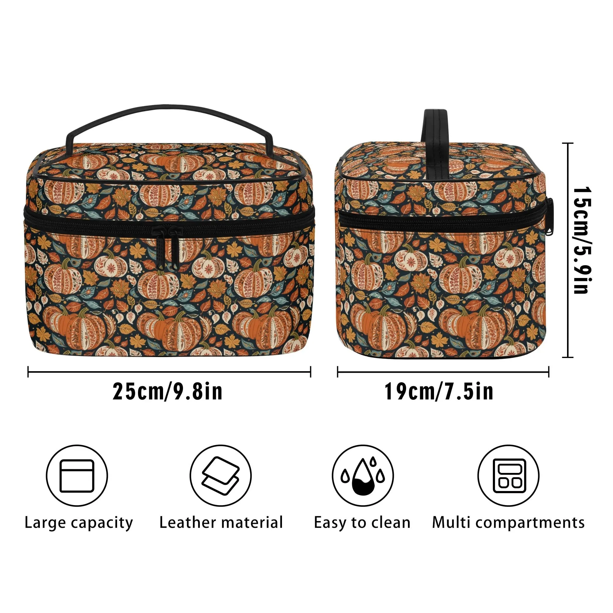 Pumpkin Fall Leather Cosmetic Bag