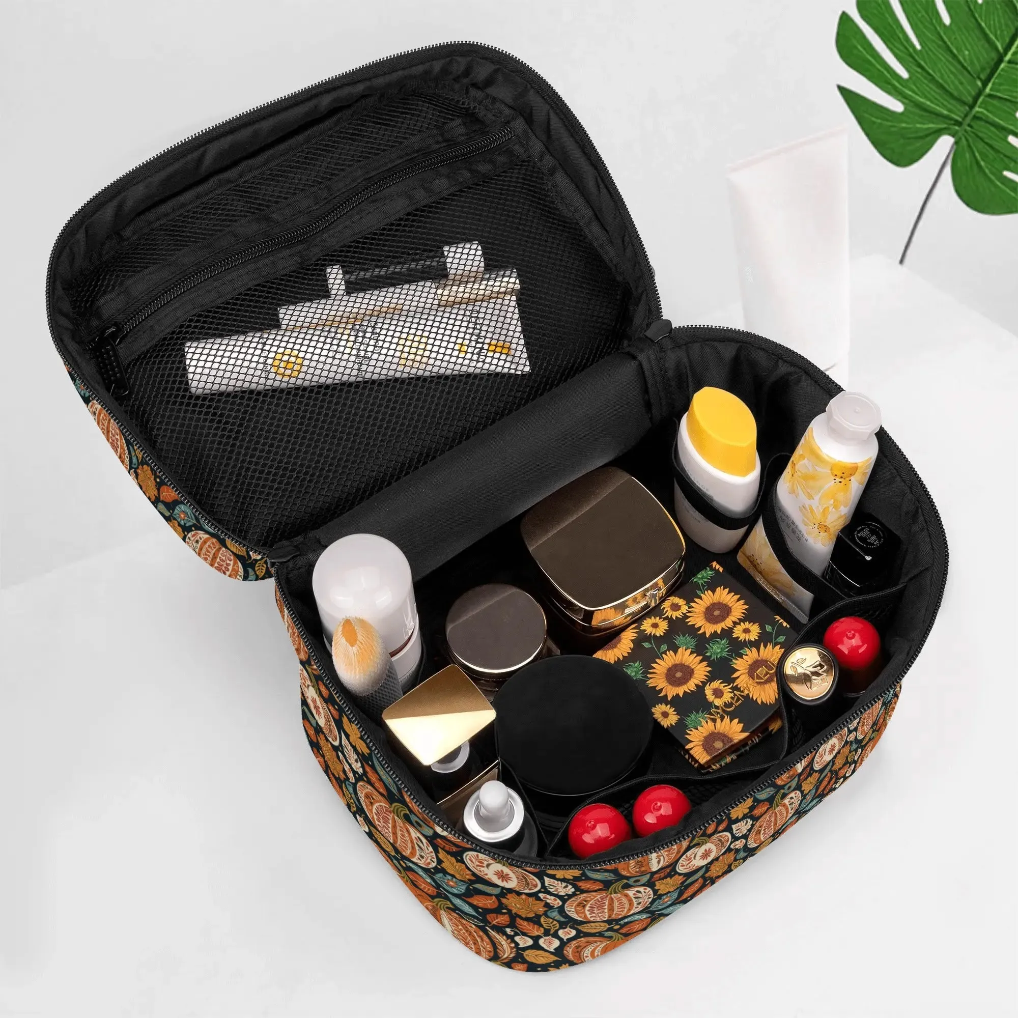 Pumpkin Fall Leather Cosmetic Bag