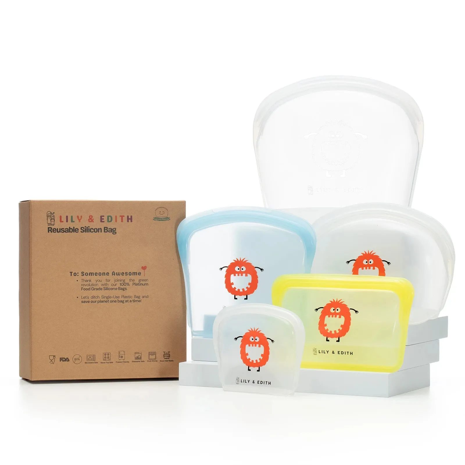 Reusable Silicone Bag Gift Box 5-Pack | Penguin