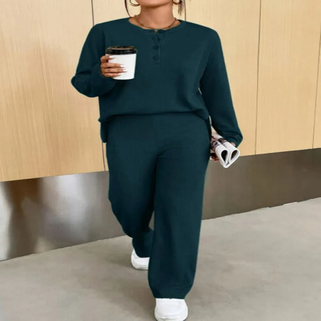 Ribbed Button Top Pants Set