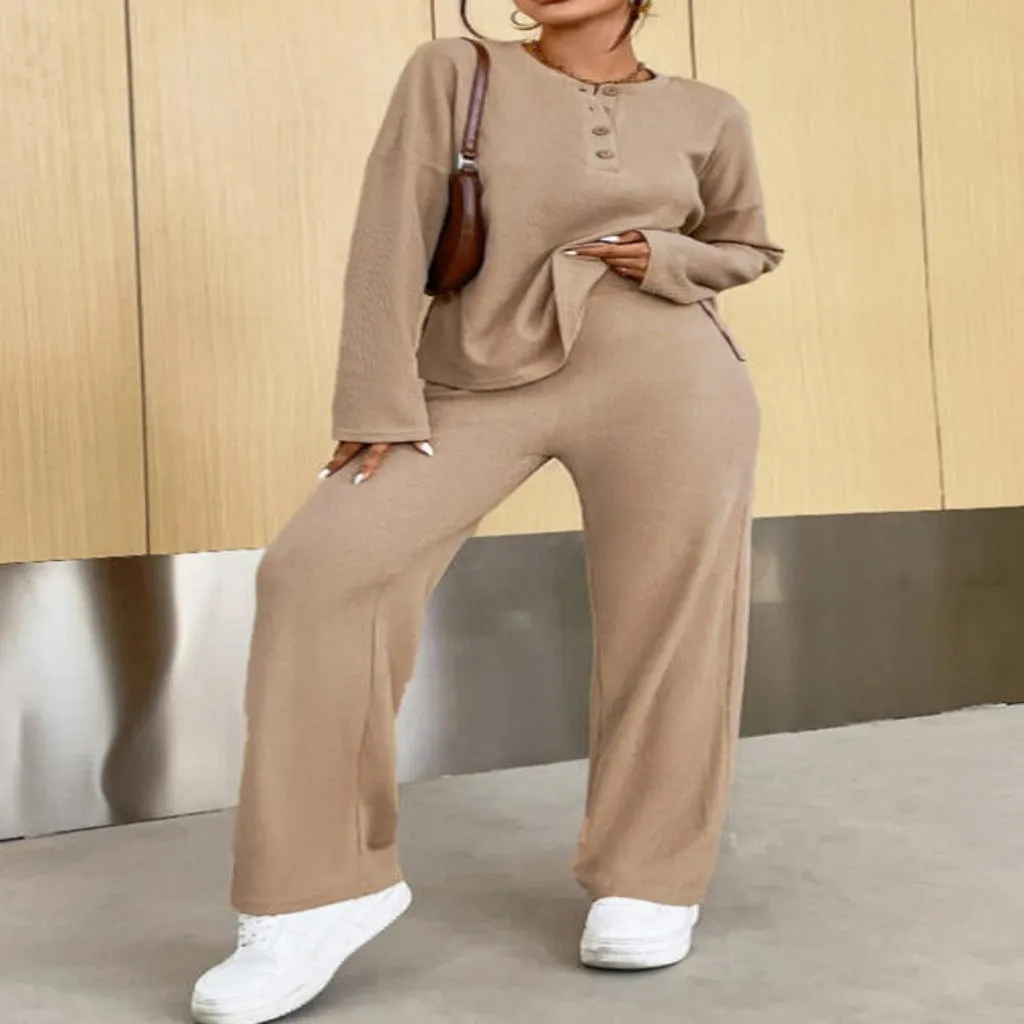 Ribbed Button Top Pants Set