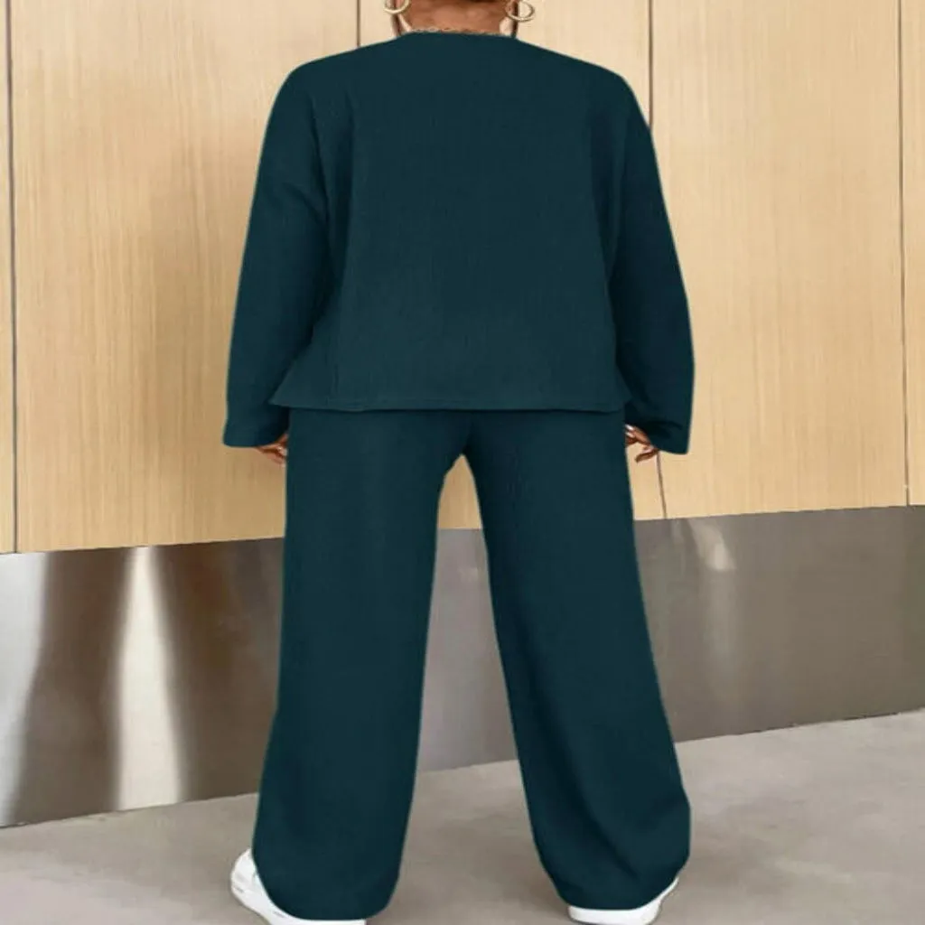 Ribbed Button Top Pants Set