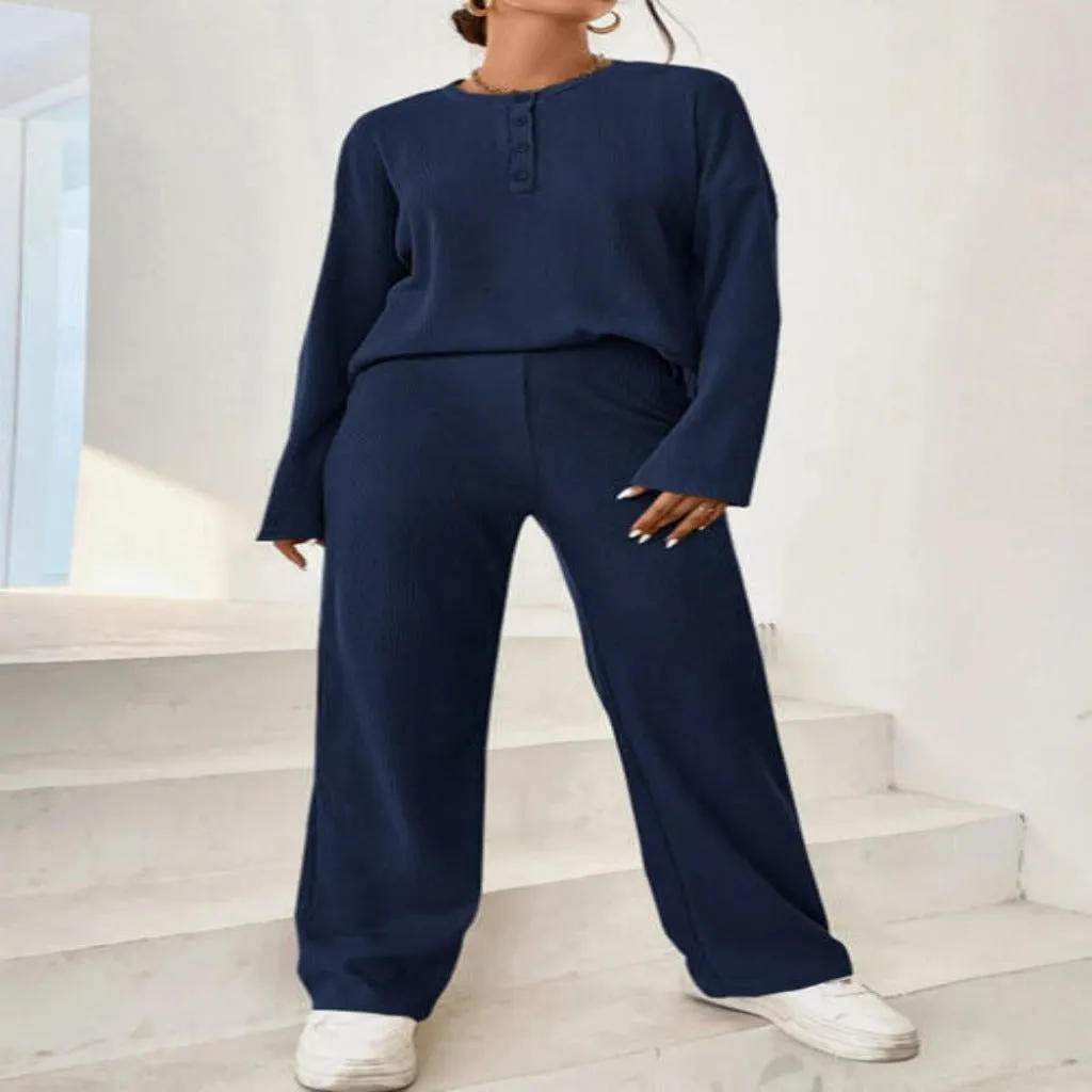 Ribbed Button Top Pants Set