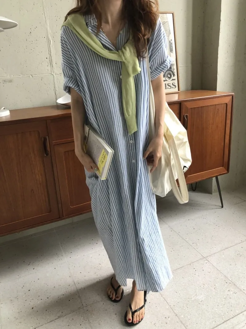 S-2XL Spring Casual Patchwork Cotton Collar Loose Long Sleeve Long Shirt Dress