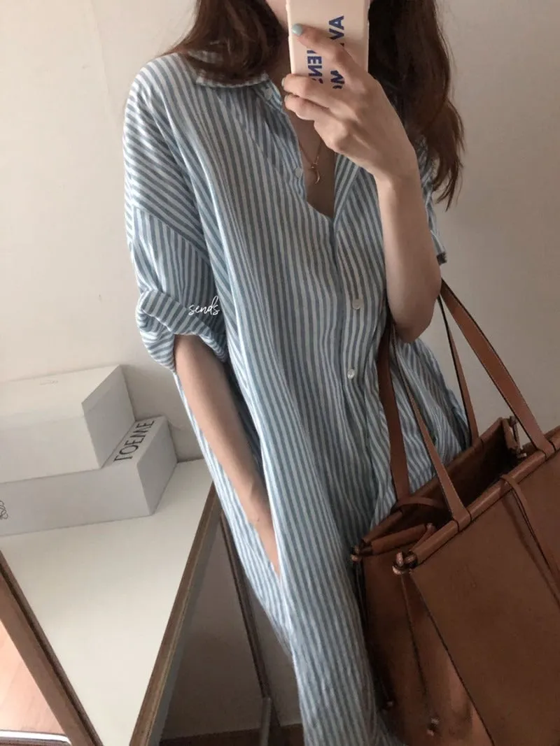 S-2XL Spring Casual Patchwork Cotton Collar Loose Long Sleeve Long Shirt Dress