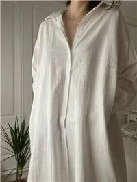 S-2XL Spring Casual Patchwork Cotton Collar Loose Long Sleeve Long Shirt Dress