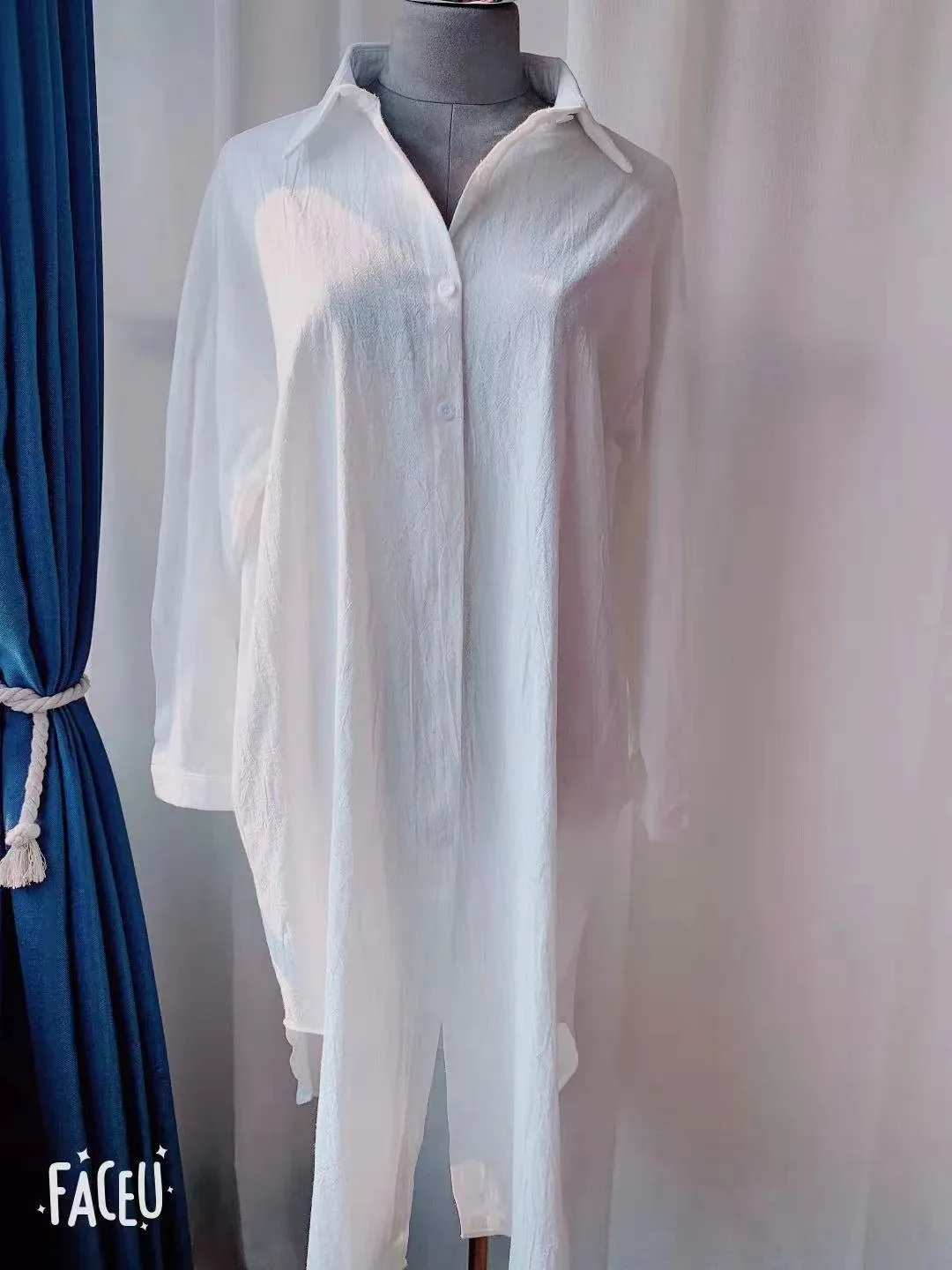 S-2XL Spring Casual Patchwork Cotton Collar Loose Long Sleeve Long Shirt Dress