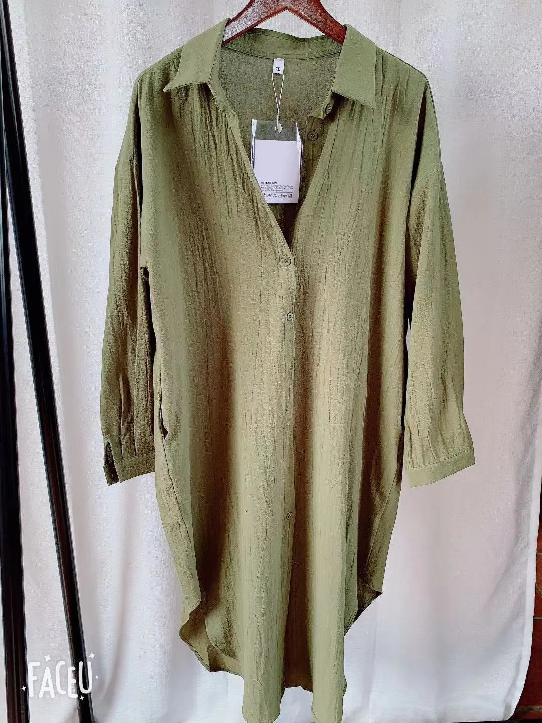 S-2XL Spring Casual Patchwork Cotton Collar Loose Long Sleeve Long Shirt Dress