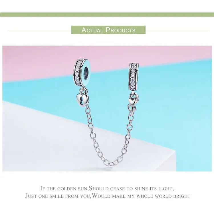 Silver Heart Lock & Key Dangle Safety Chain Charm