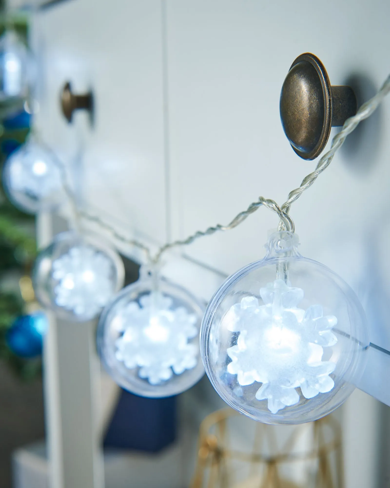 Snowflake Bauble LED Light String, White, 1.8 m