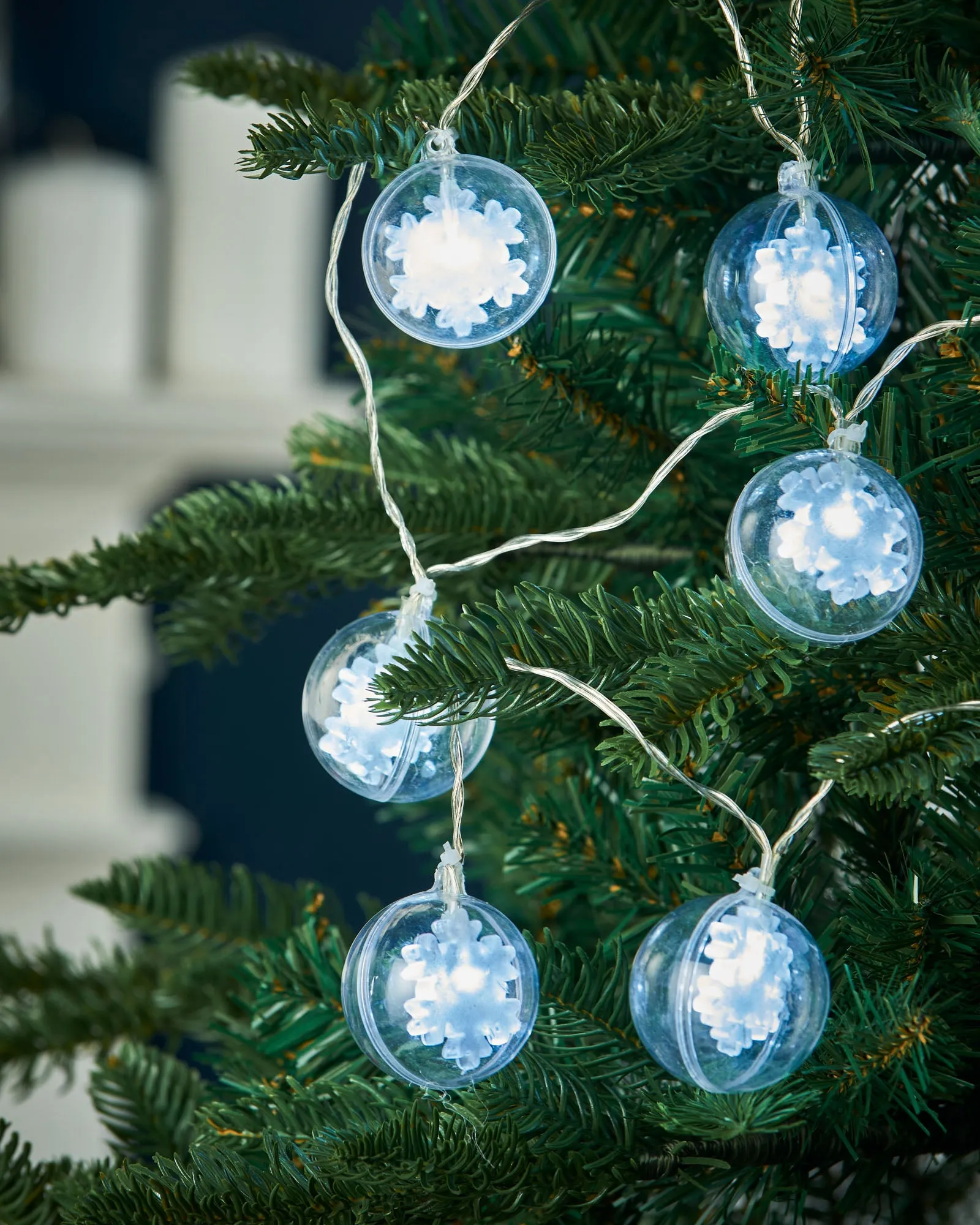 Snowflake Bauble LED Light String, White, 1.8 m