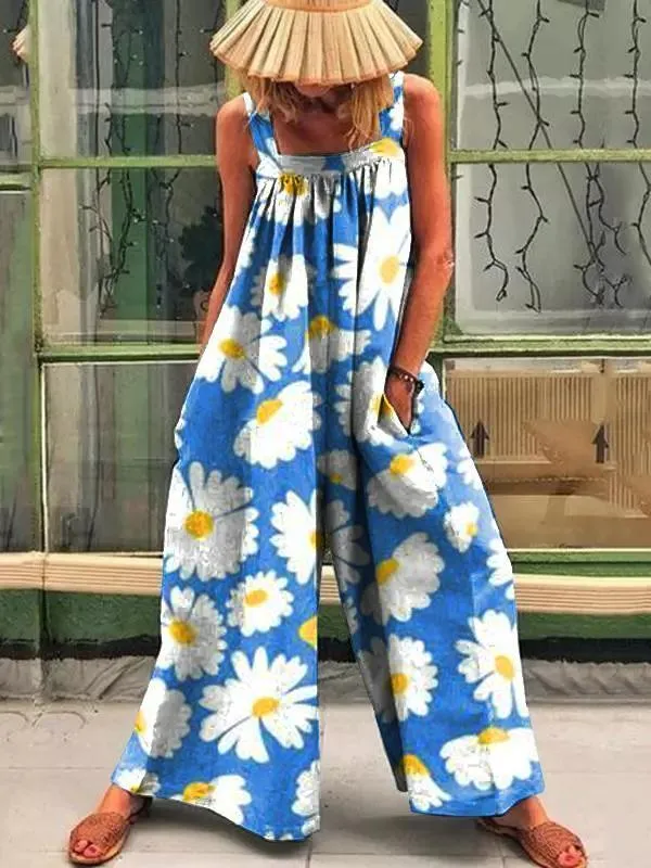 Spring Retro flower prints jumpsuit