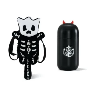 Stainless Steel Tumbler and Glow in the Dark Cat Skeleton Bag (Starbucks China Halloween 2021 Edition)