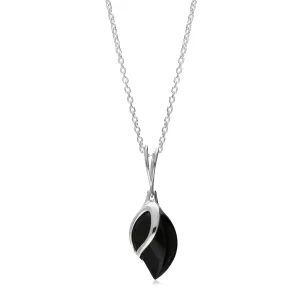 Sterling Silver Whitby Jet Teardrop Leaf Pendant