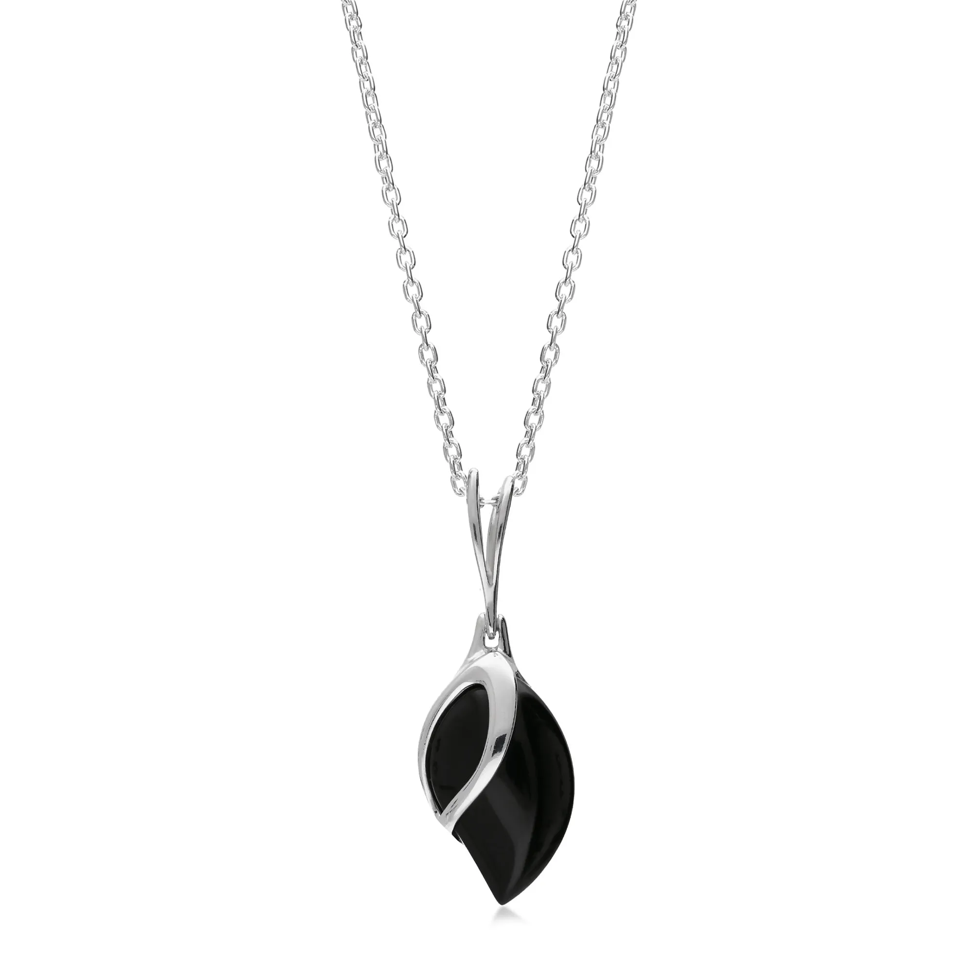 Sterling Silver Whitby Jet Teardrop Leaf Pendant