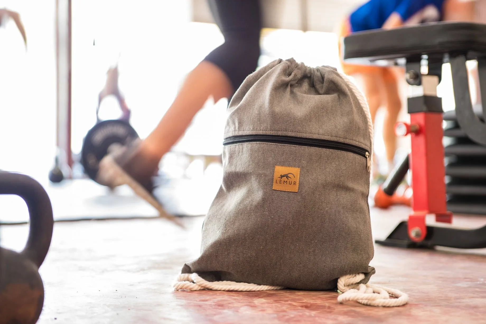 Stone Gray Canvas Drawstring Backpack