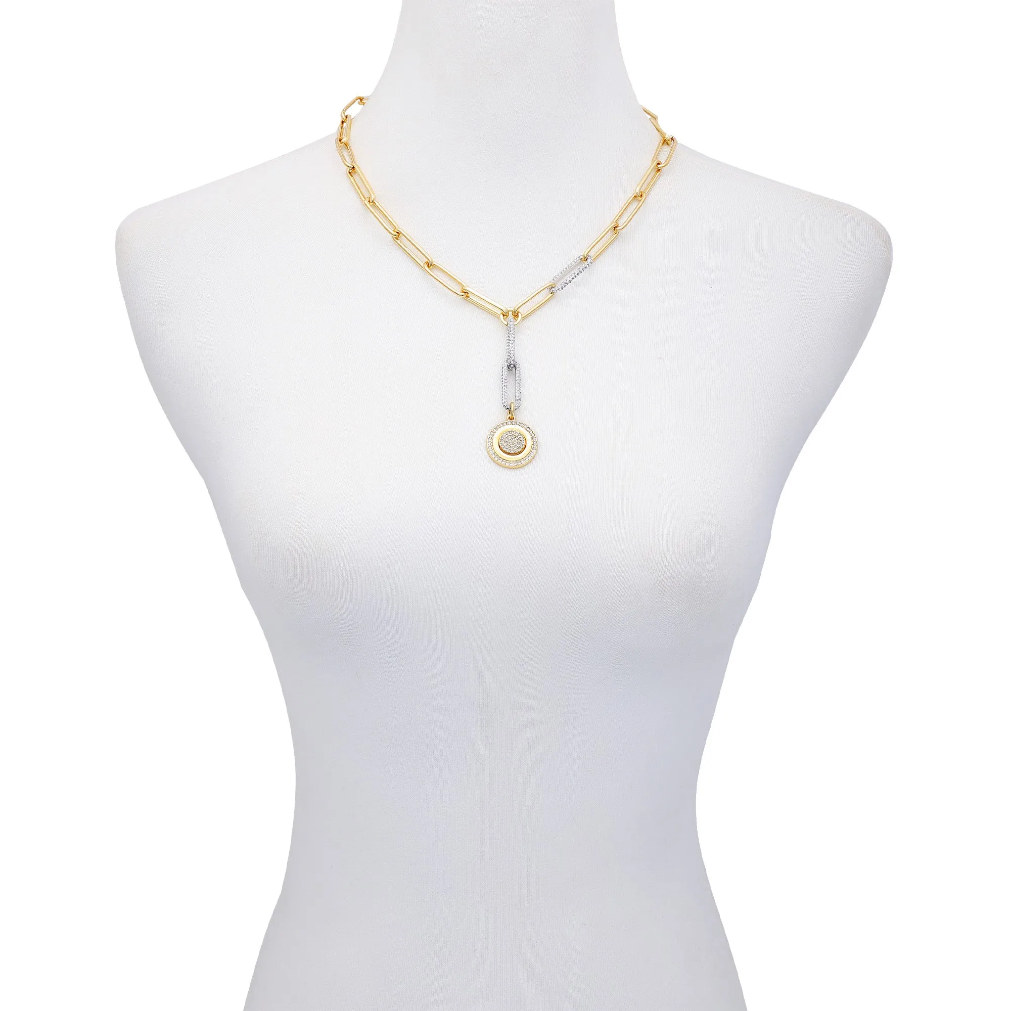 Two Tone Coin Pendant Y Necklace