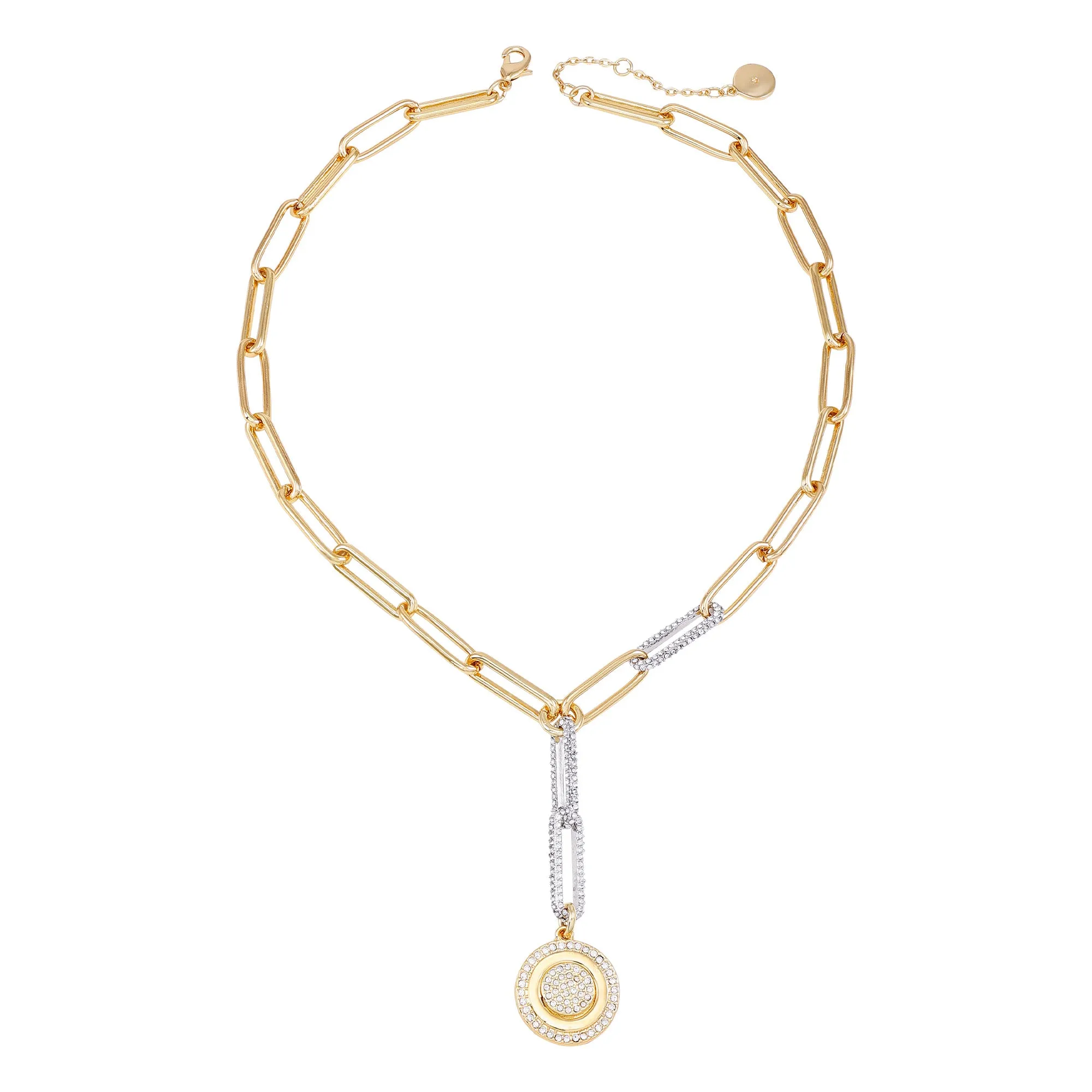 Two Tone Coin Pendant Y Necklace