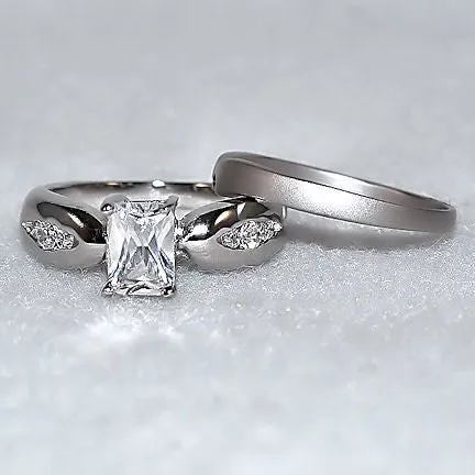 Venetia: 1.12ct Dual Platinum Finish Russian Ice CZ Wedding Ring Set