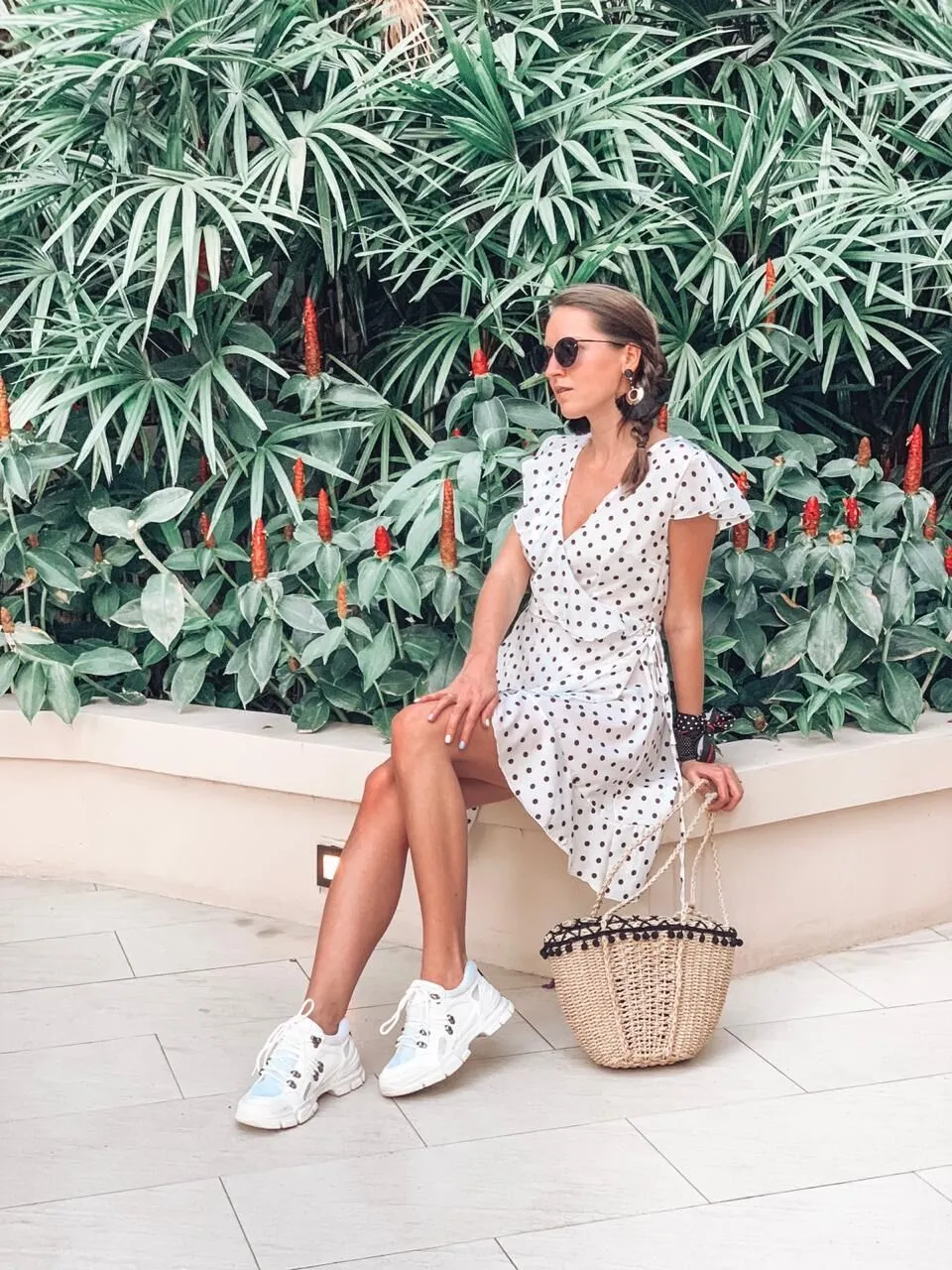 VenusFox Summer Polka Dot Wrapped Ruffles Dress