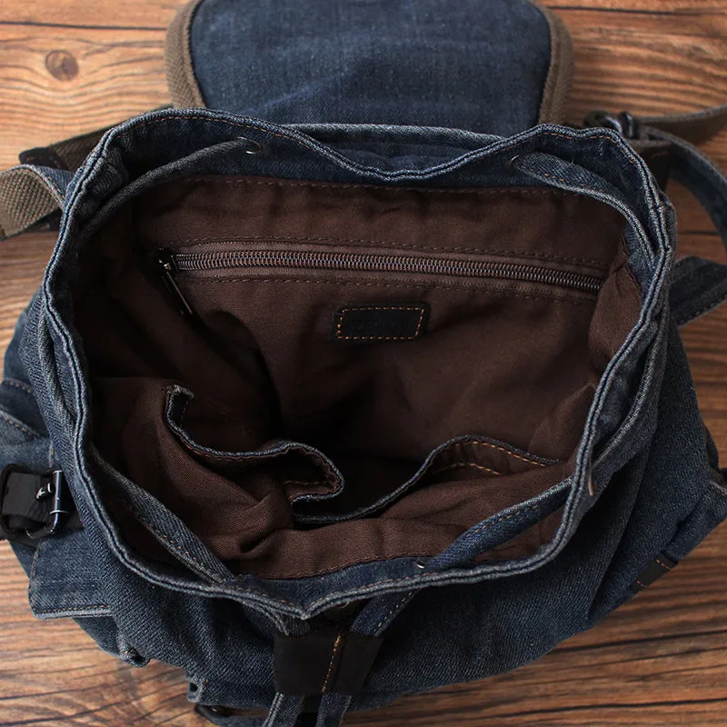 Vintage Womens Denim Backpack School Backpack Bag Blue Denim School Rucksack For Women