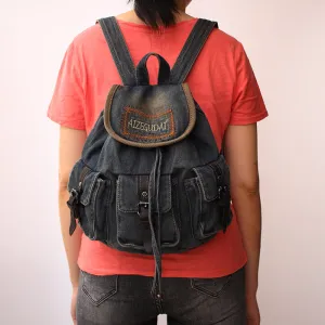 Vintage Womens Denim Backpack School Backpack Bag Blue Denim School Rucksack For Women