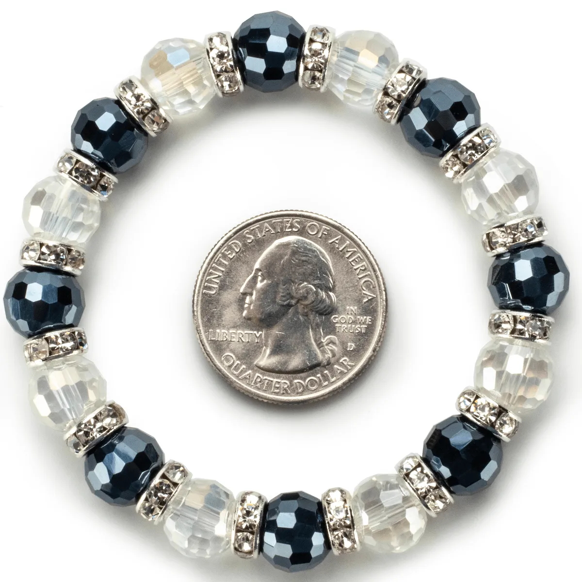 White and Hematite Gorgeous Glass Bracelet with Cubic Zirconia Crystals