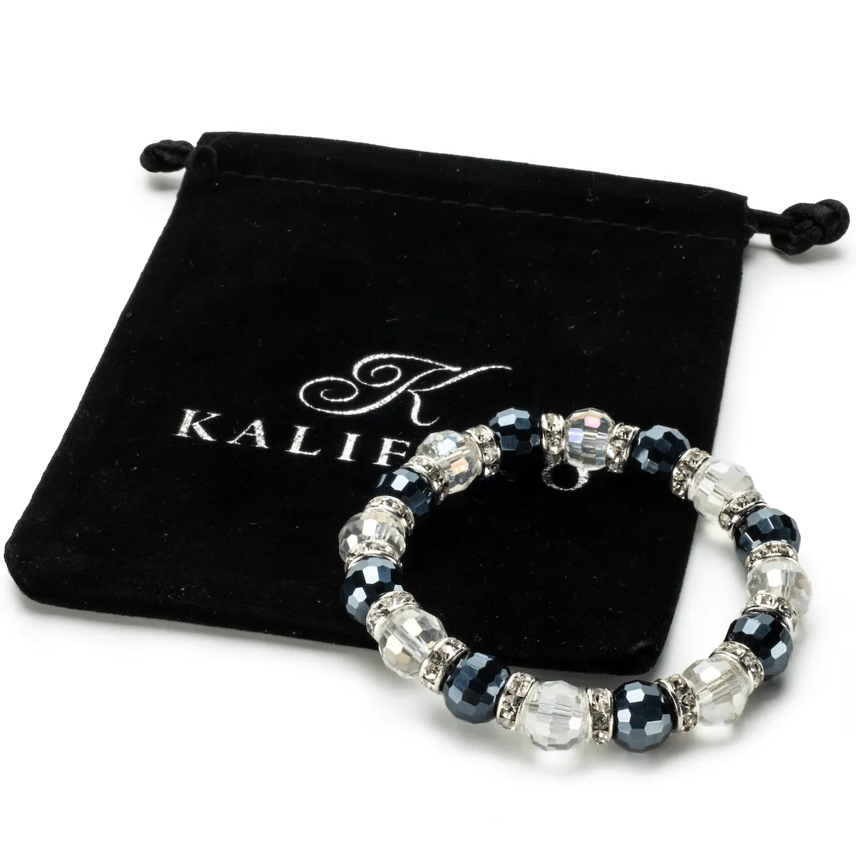 White and Hematite Gorgeous Glass Bracelet with Cubic Zirconia Crystals